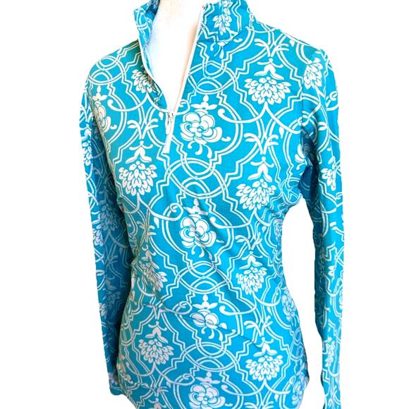 IBKUL Blue Turquoise Mock Long Sleeve Top 1/4 Zipper 50 SPF Womens XS MSRP $100 - Picture 1 of 10
